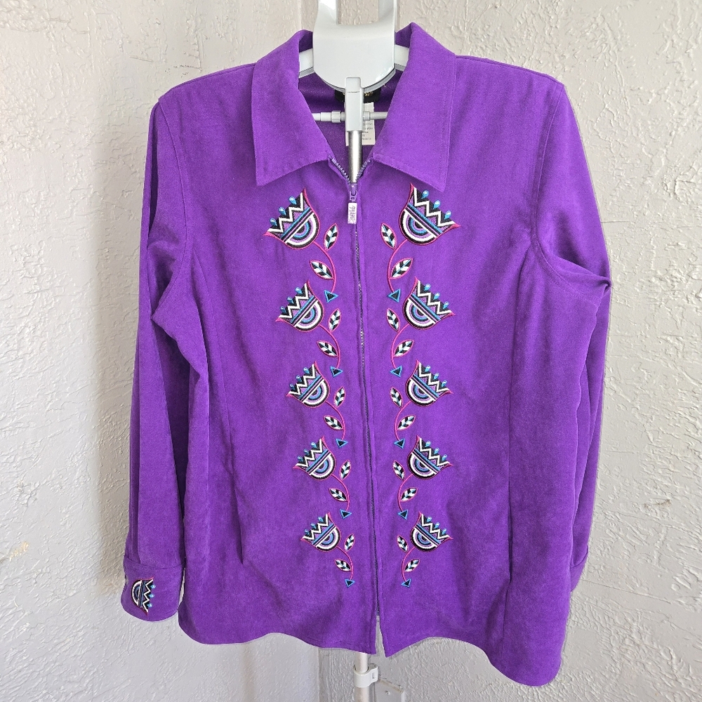 Bob Mackie Wearable Art Purple Embroidered Women's Jacket